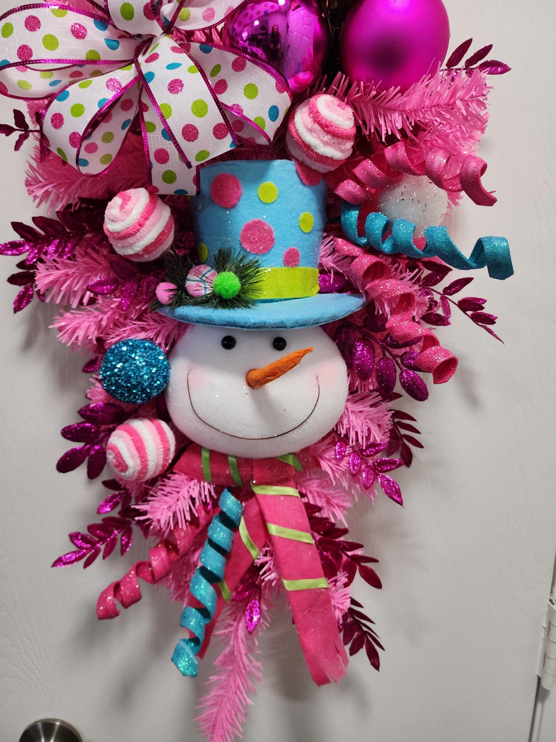 Pink Polka Dot Snowman