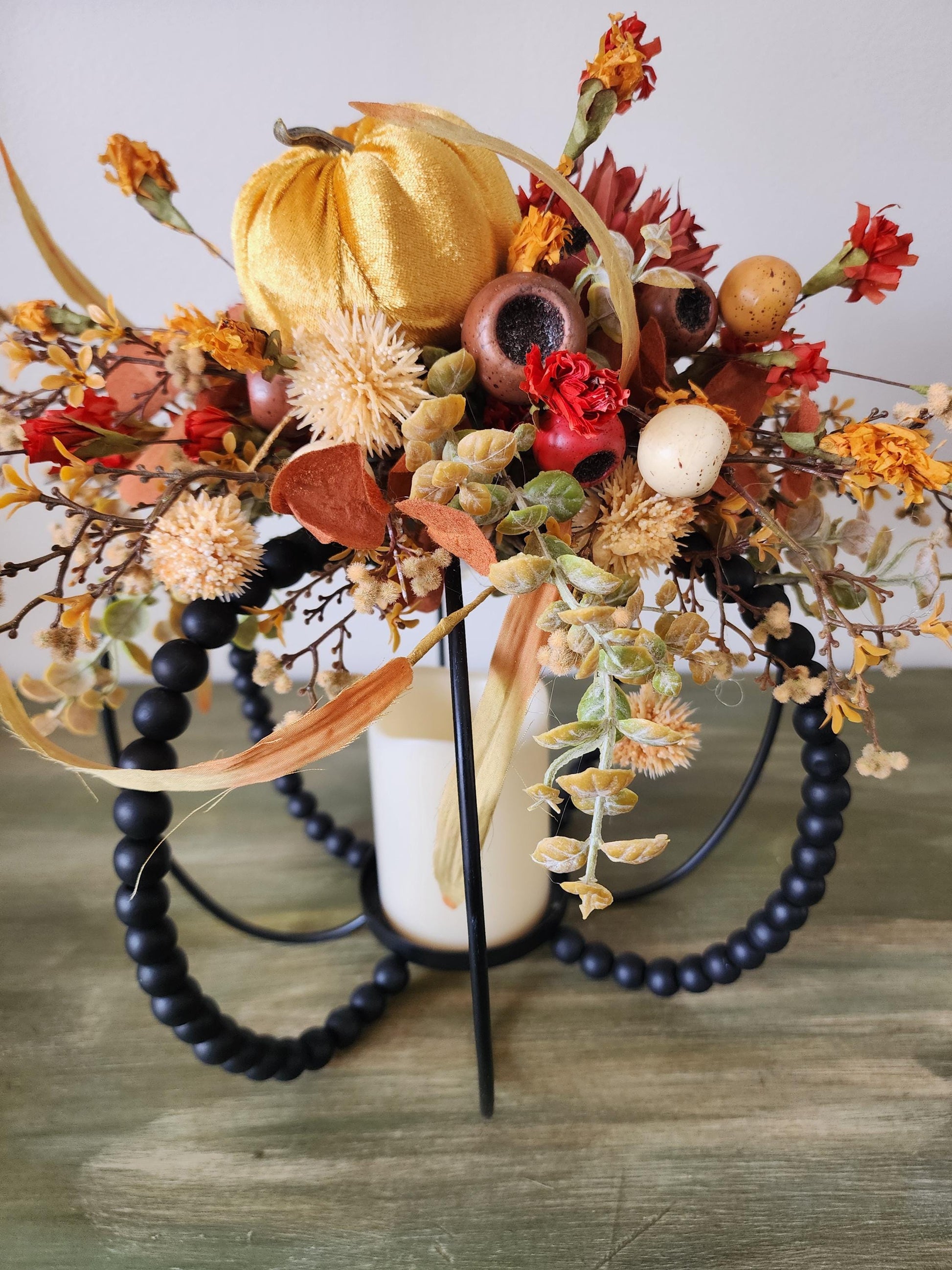 Bead and Wire Pumpkin Centerpiece