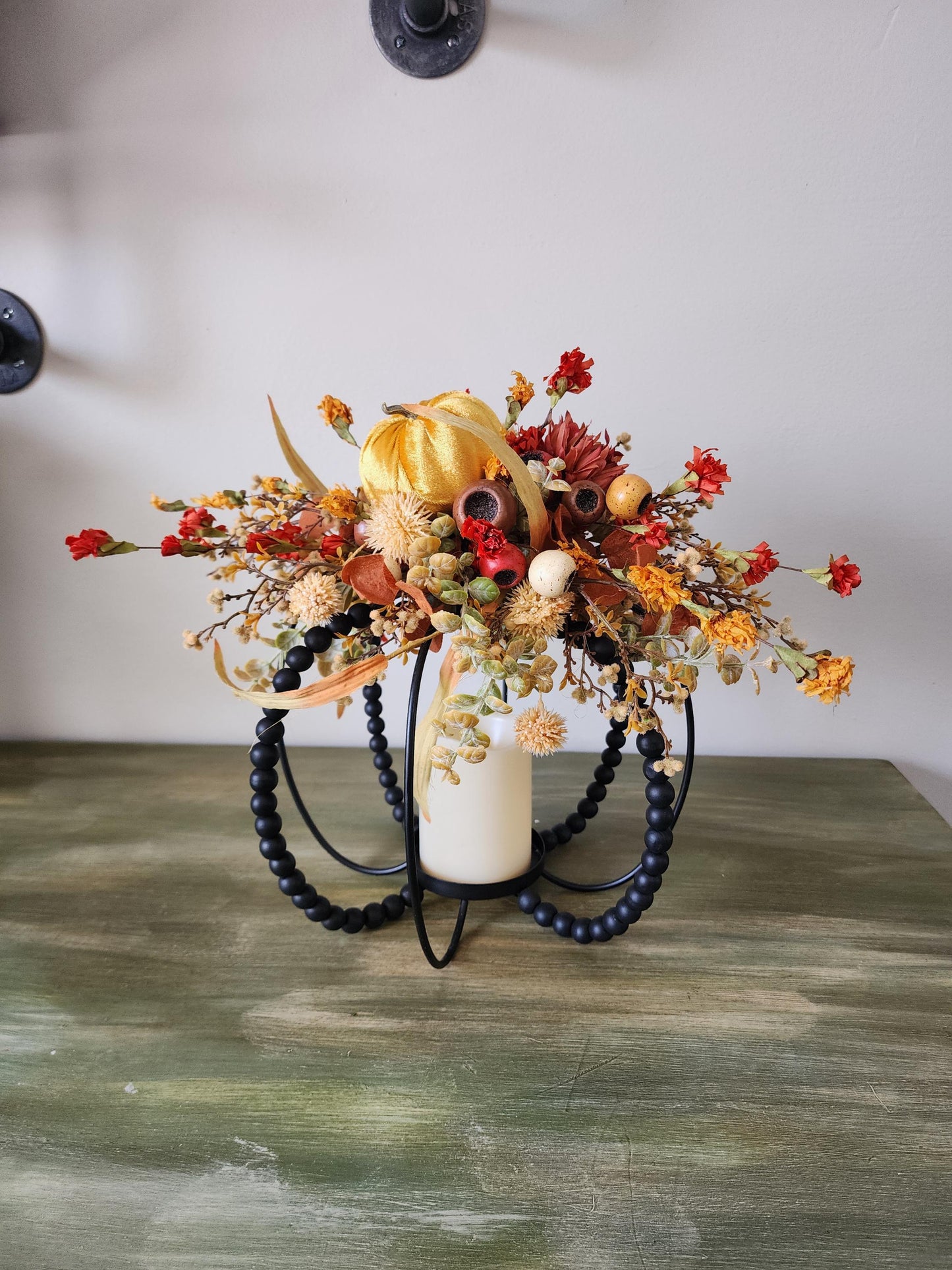 Bead and Wire Pumpkin Centerpiece