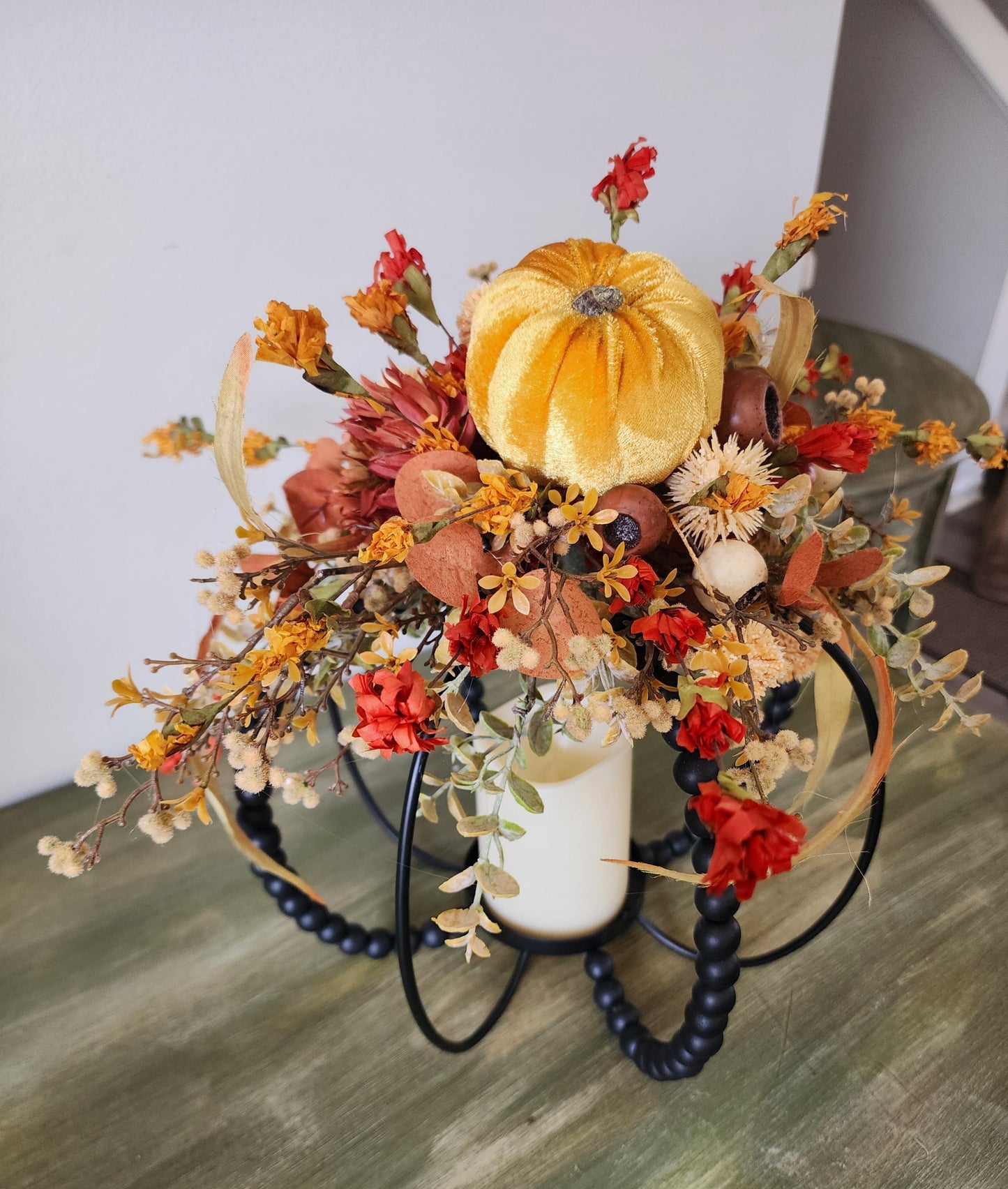Bead and Wire Pumpkin Centerpiece