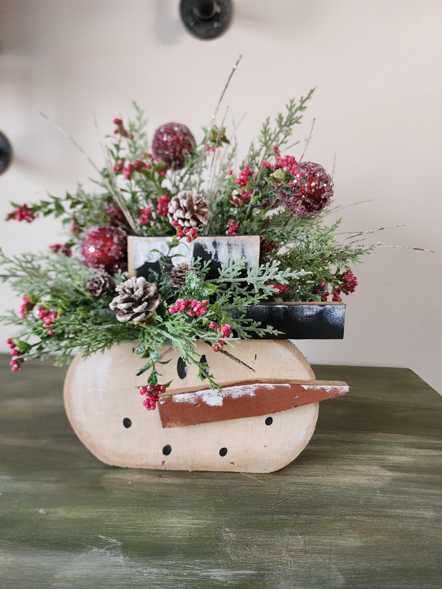 Wooden Snowman Planter
