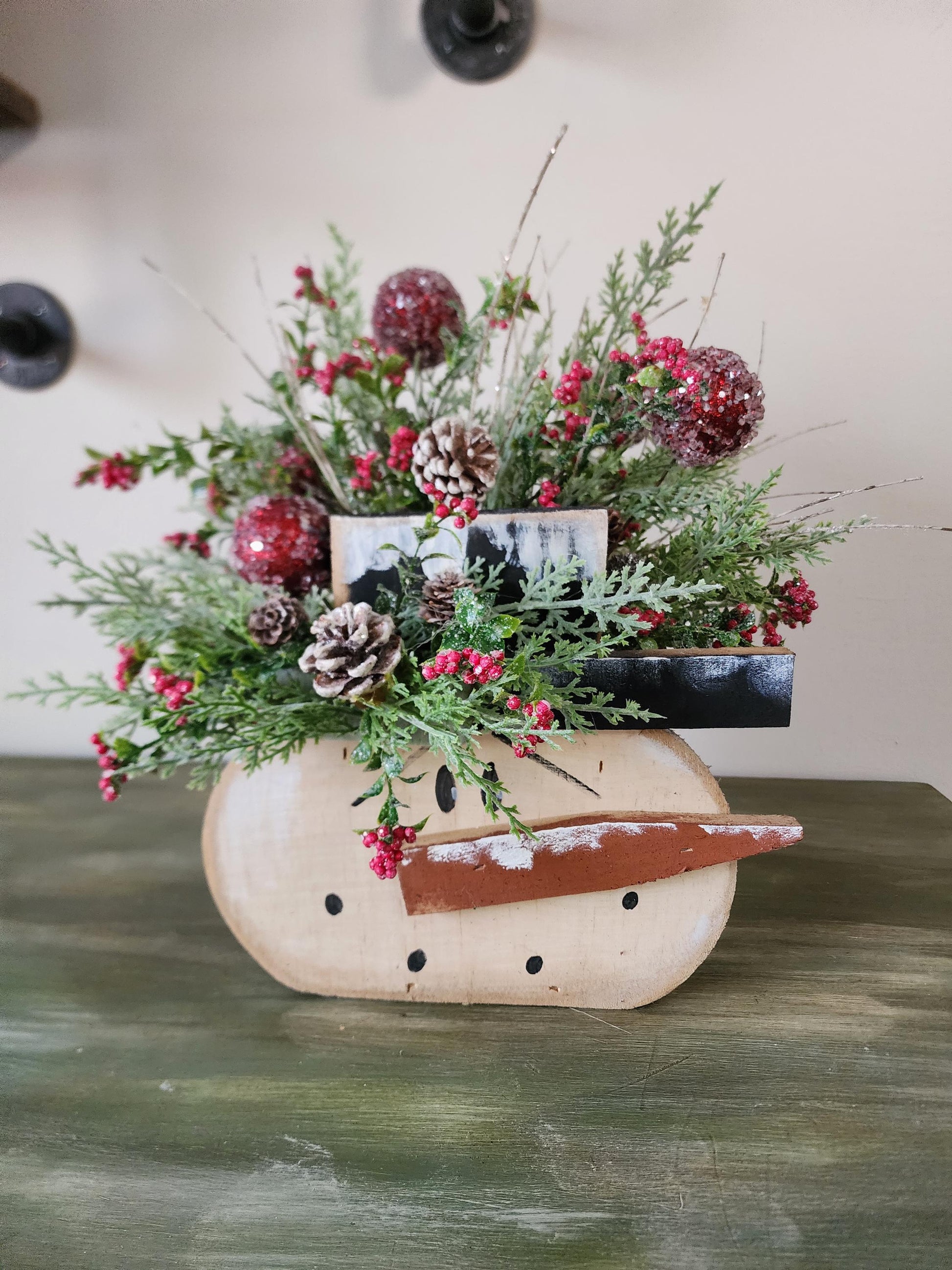 Wooden Snowman Planter
