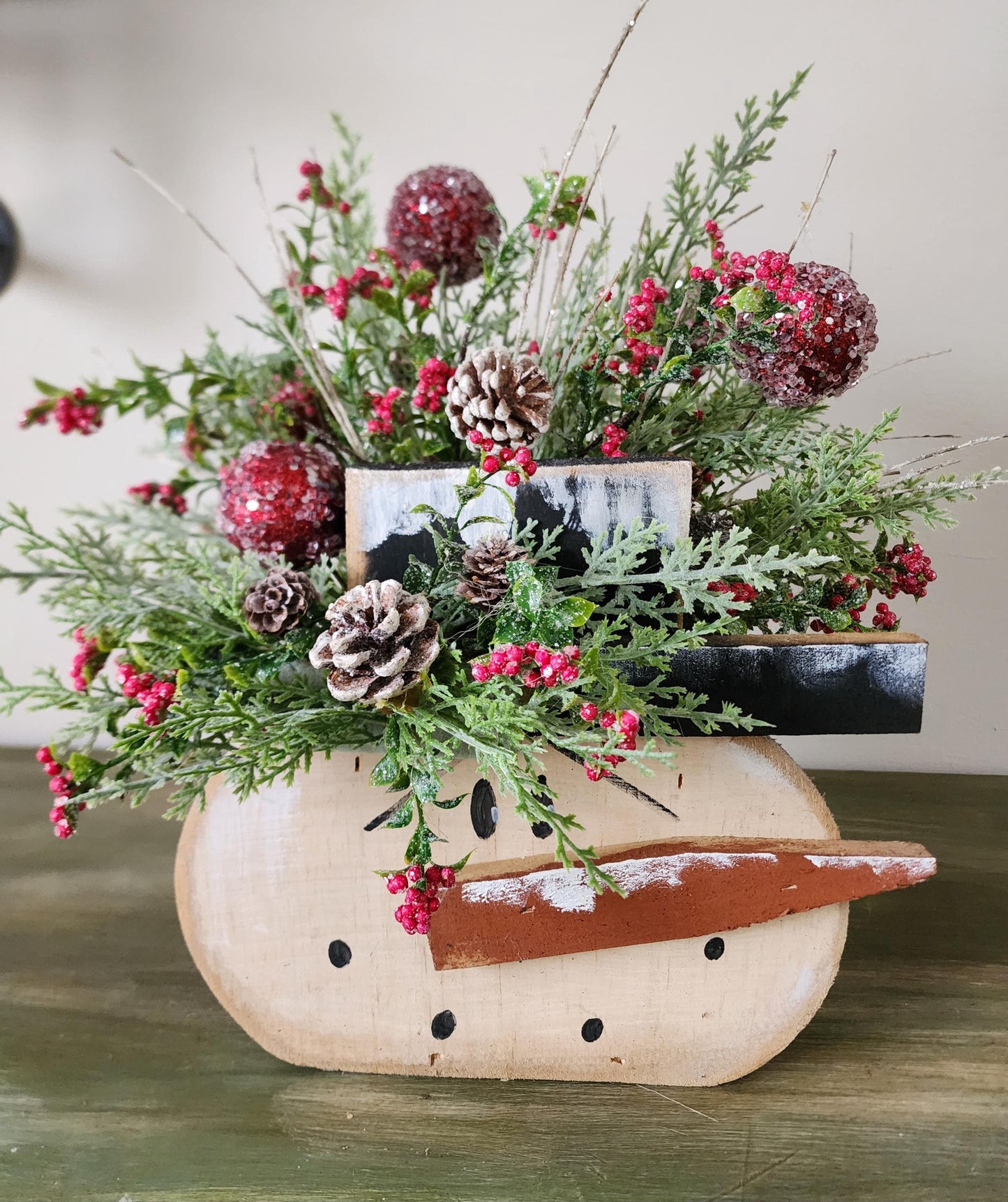 Wooden Snowman Planter