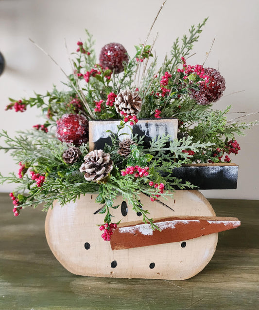 Wooden Snowman Planter
