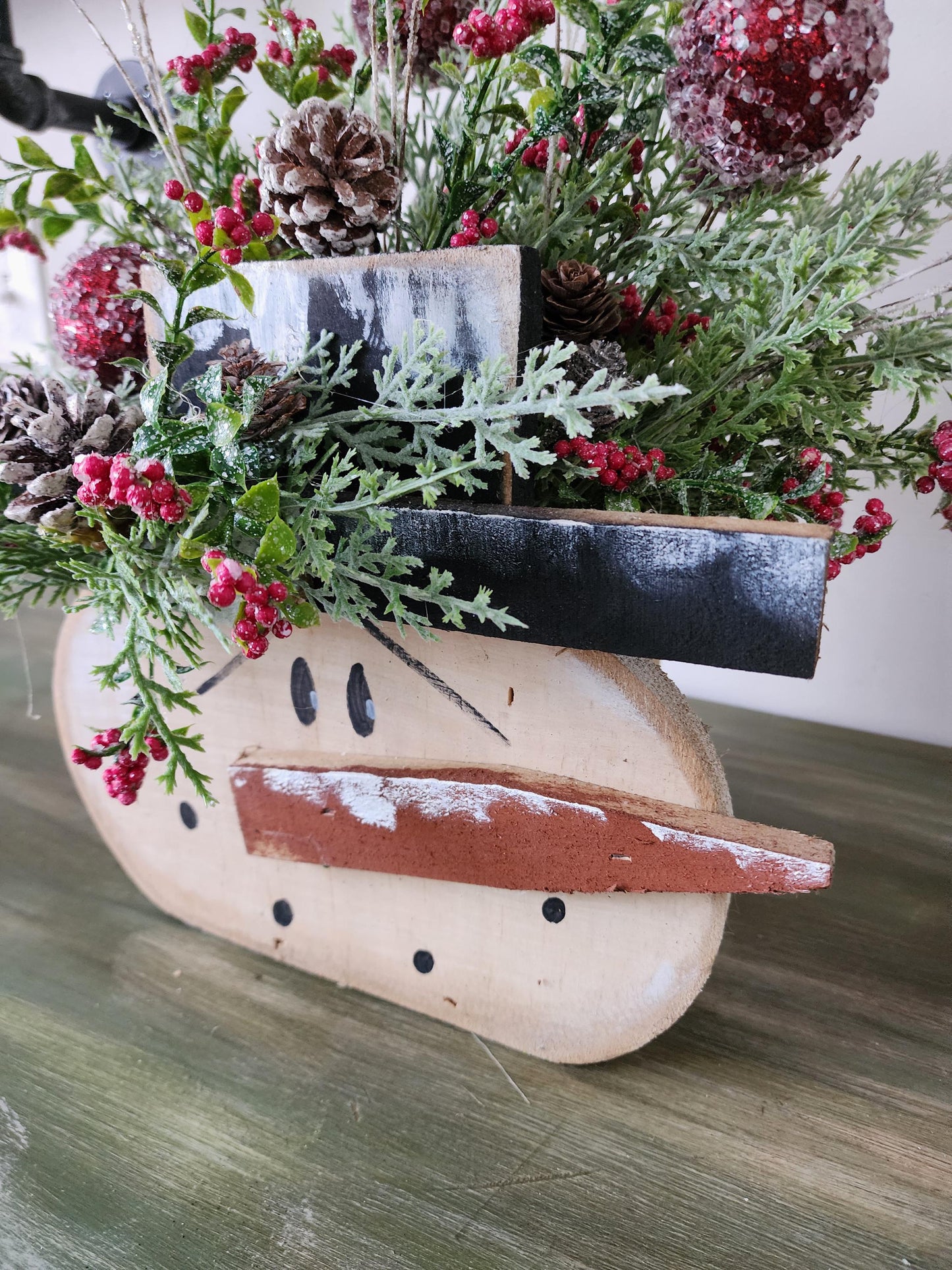 Wooden Snowman Planter