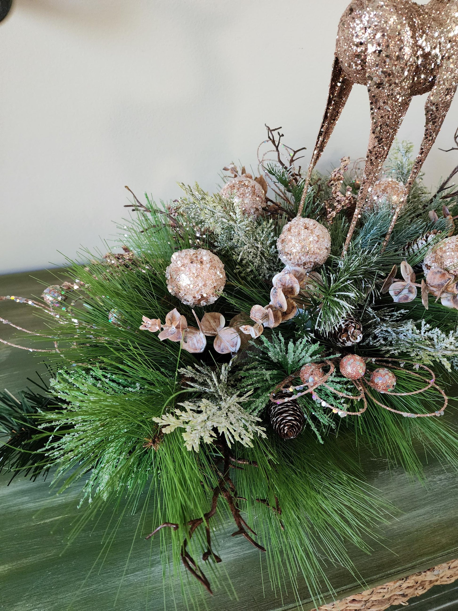Pink Glittery Reindeer Centerpiece