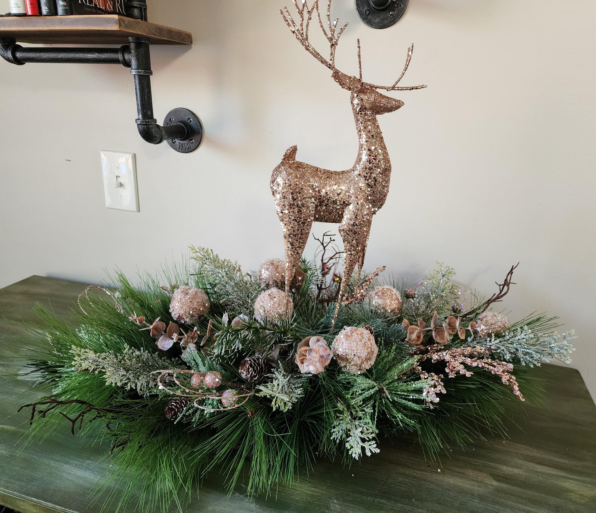 Pink Glittery Reindeer Centerpiece