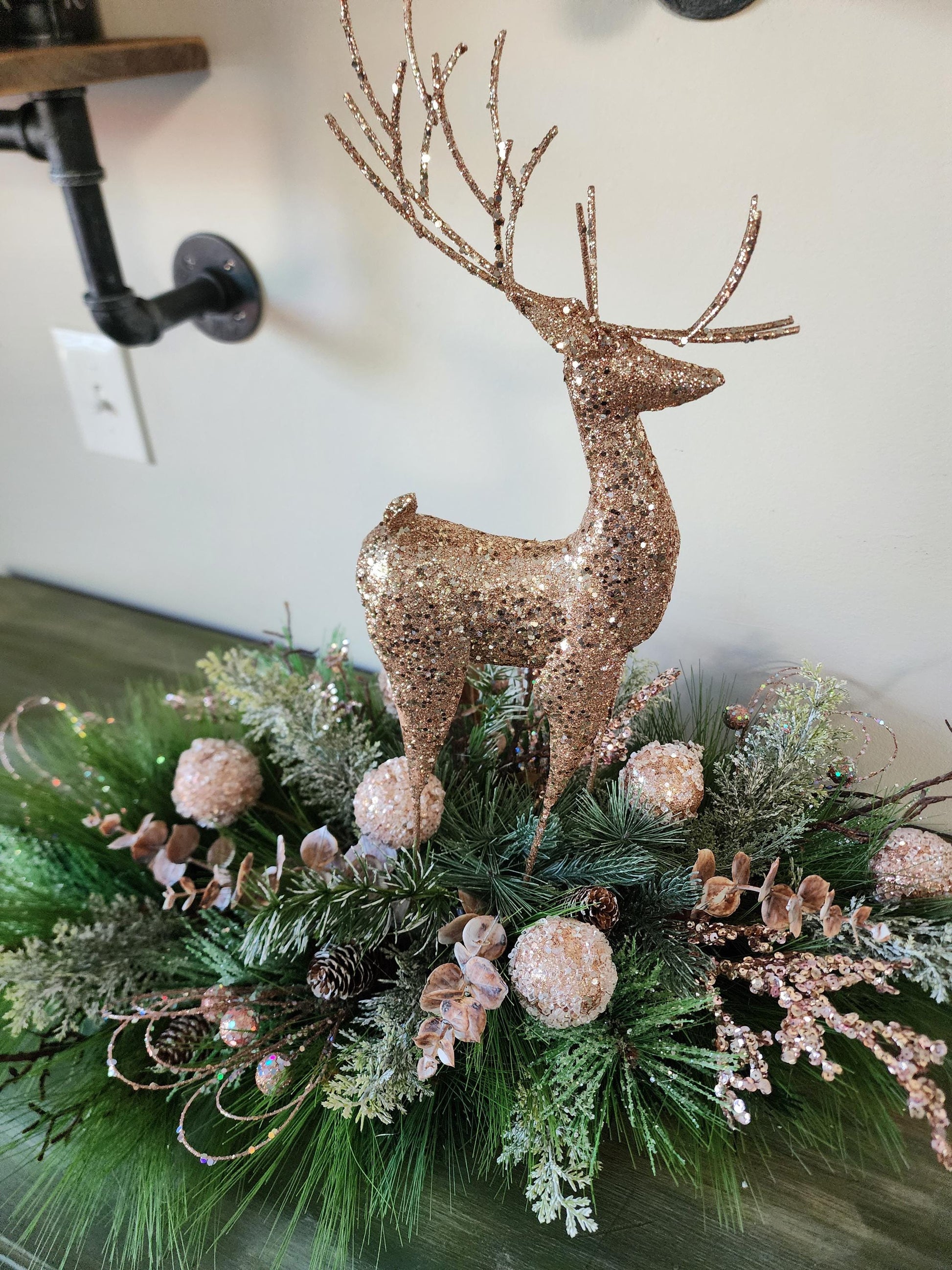 Pink Glittery Reindeer Centerpiece