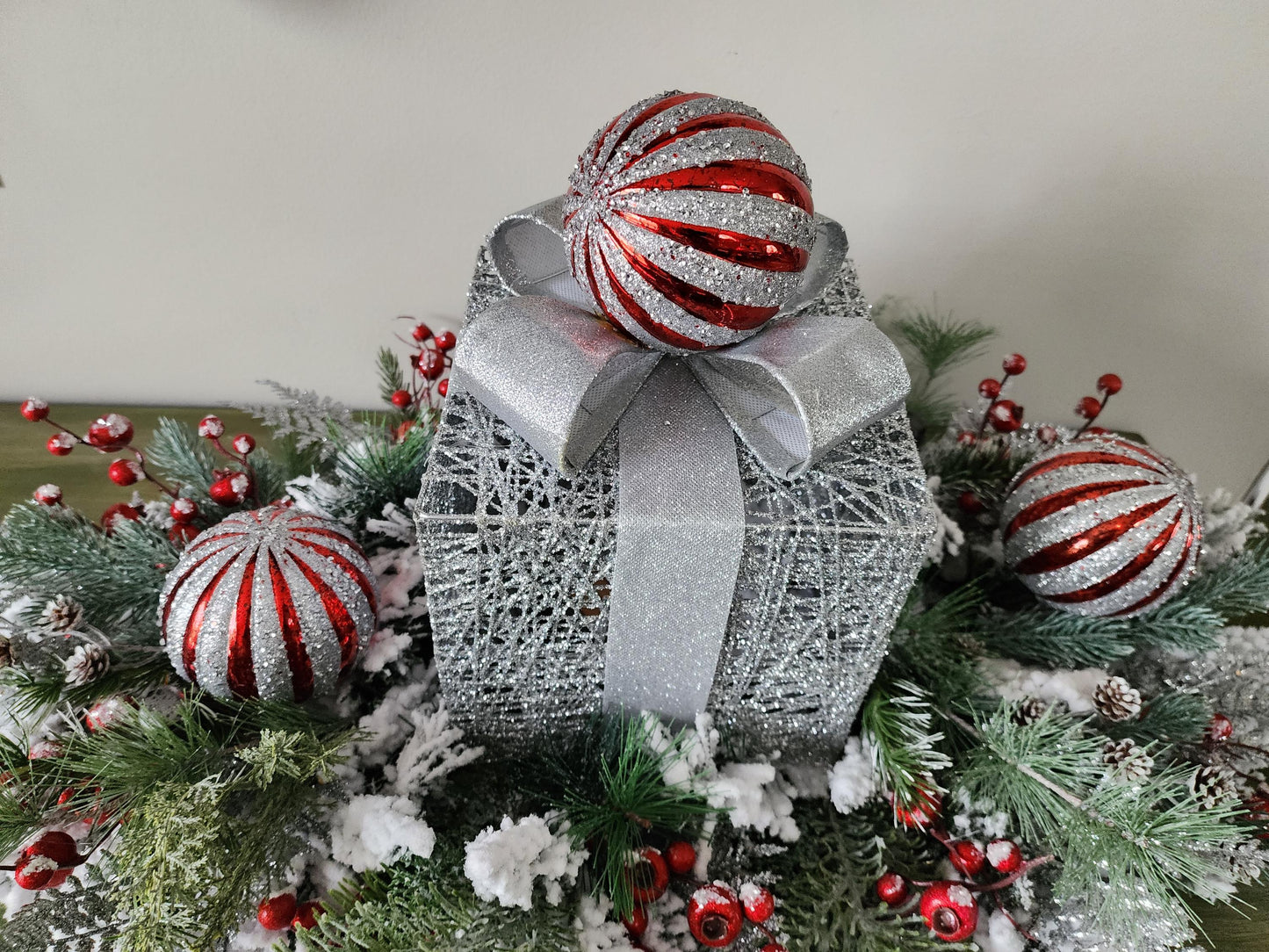 Silver Gift Box Centerpiece