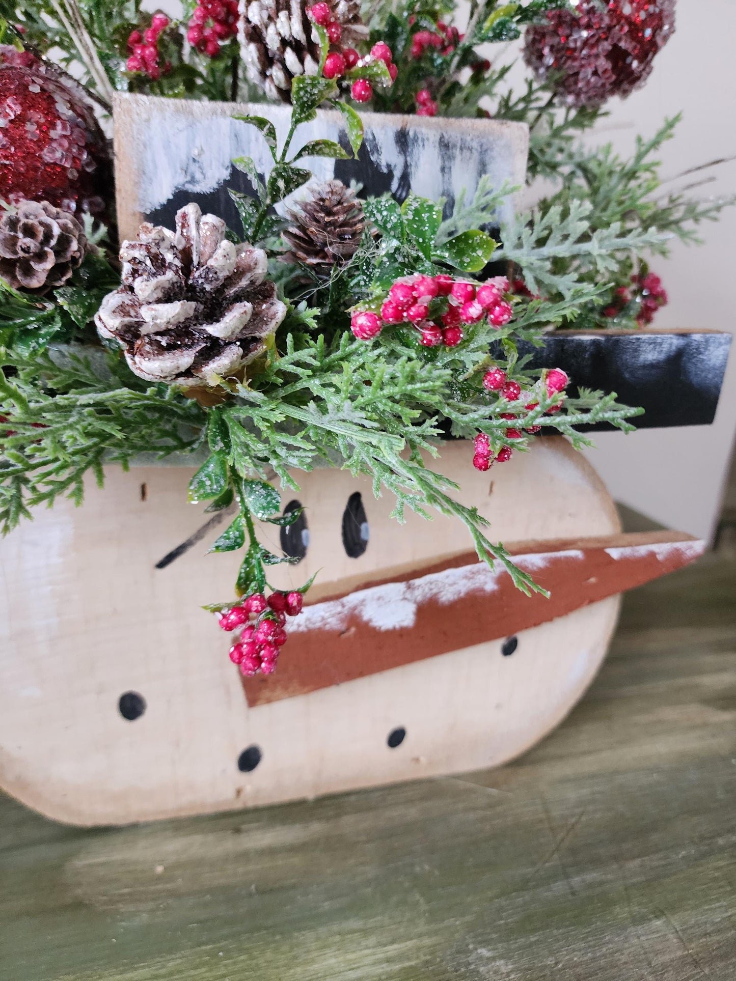 Wooden Snowman Planter