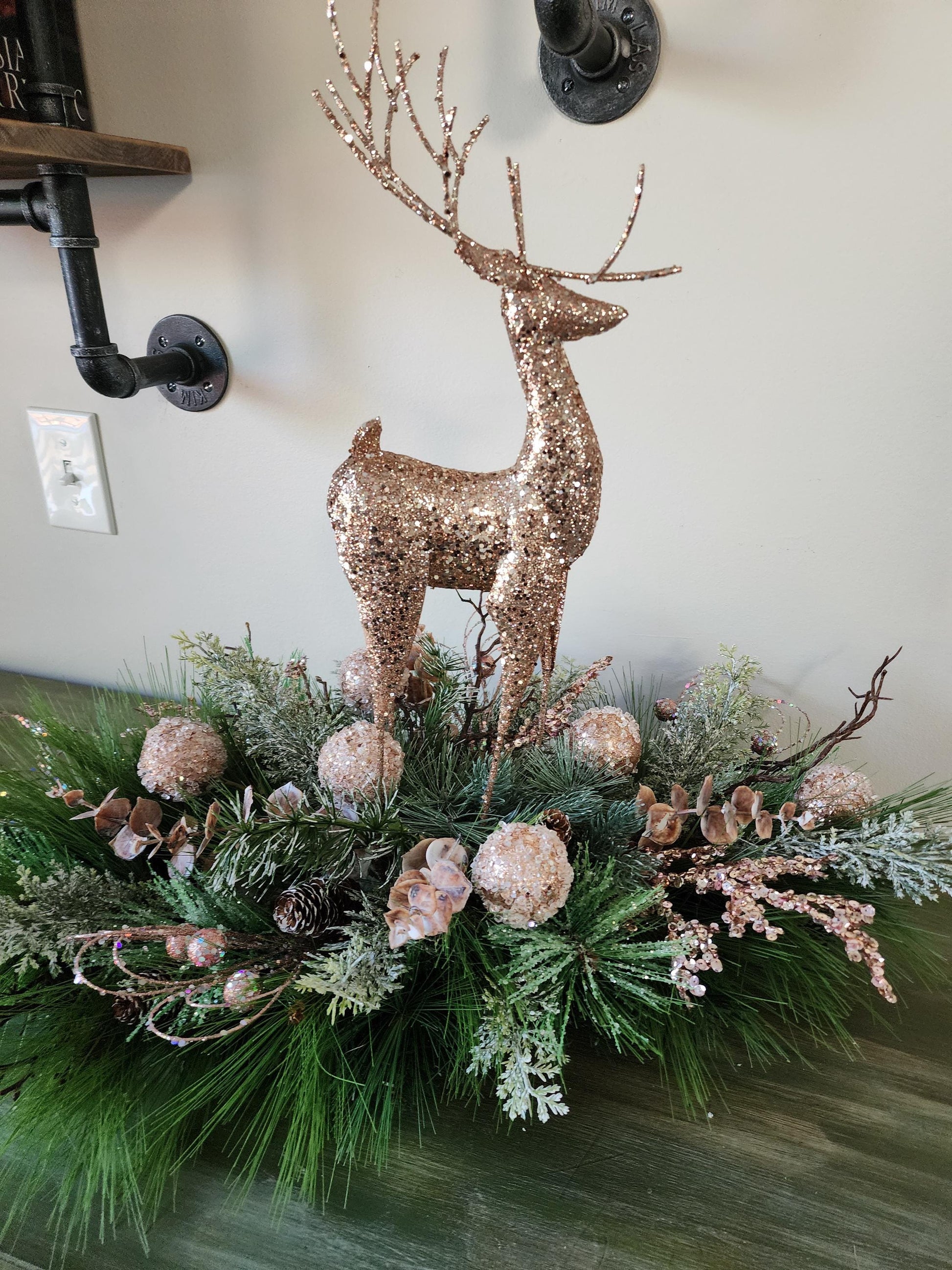 Pink Glittery Reindeer Centerpiece