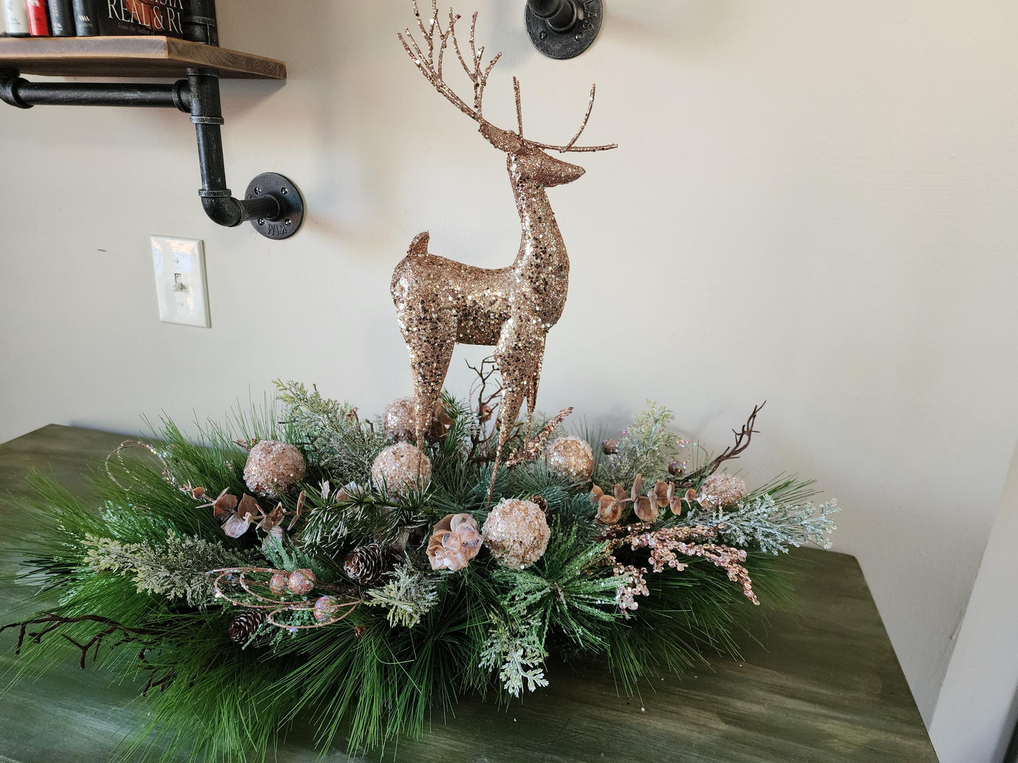 Pink Glittery Reindeer Centerpiece