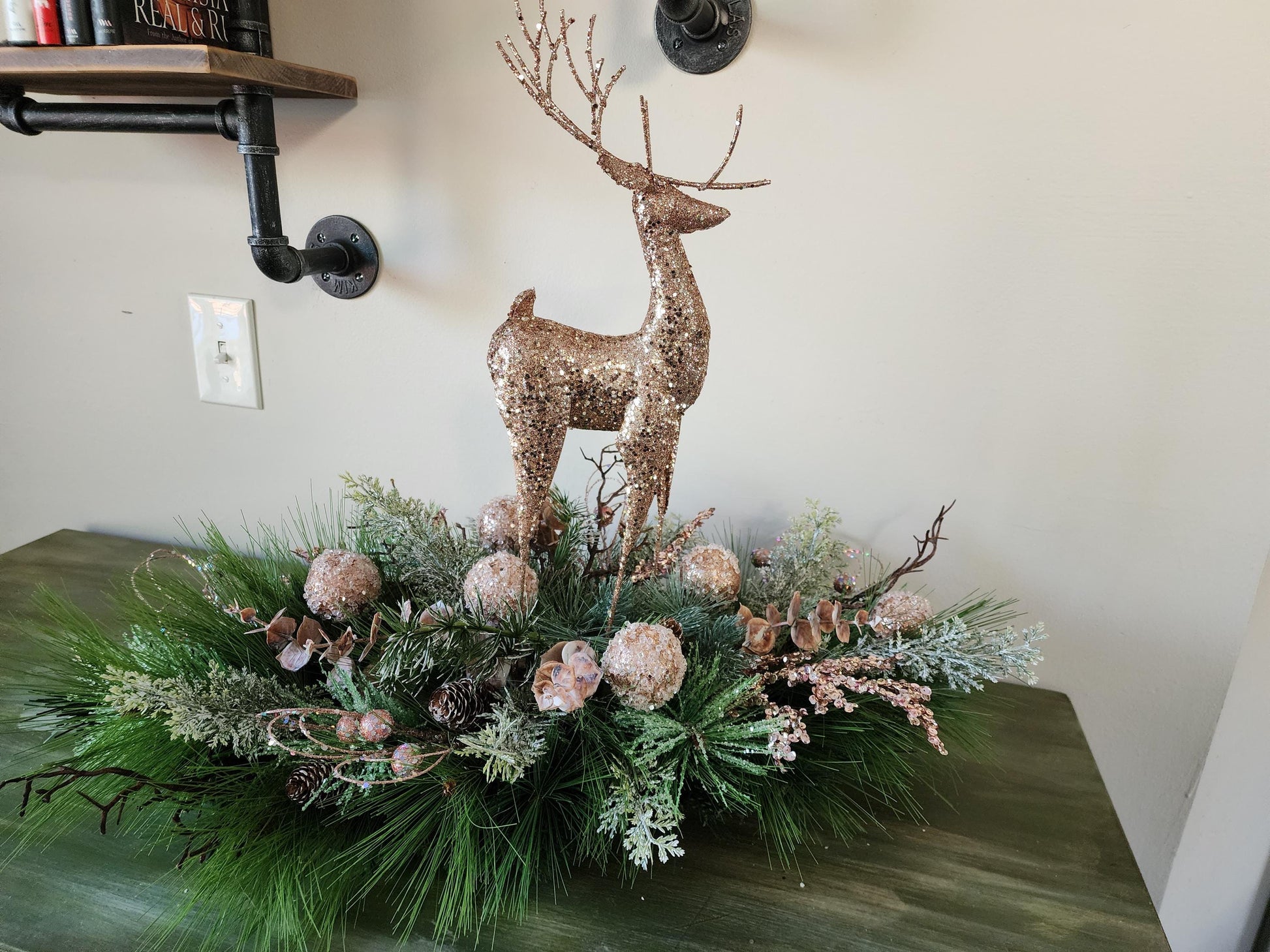 Pink Glittery Reindeer Centerpiece
