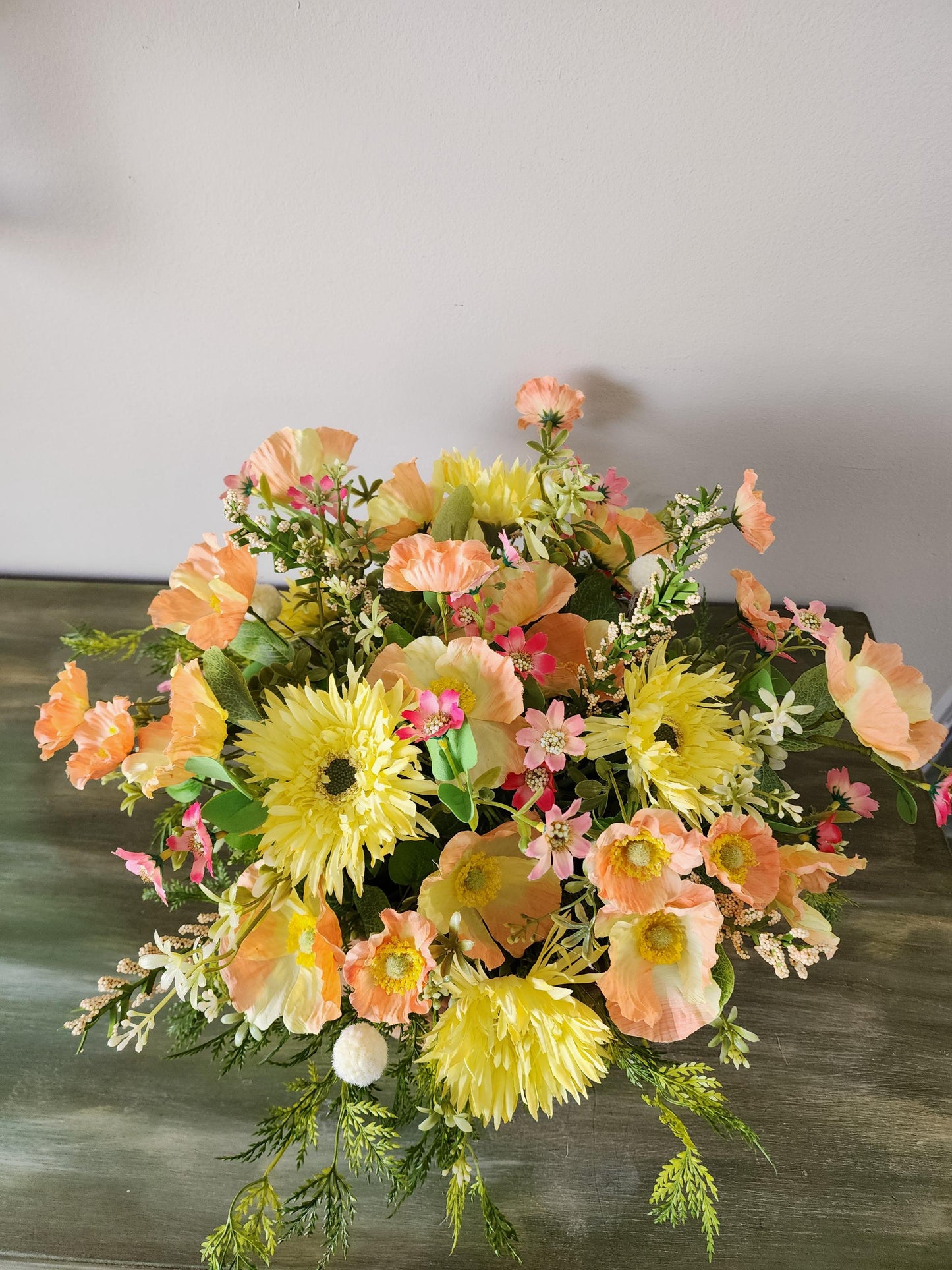 Peach and Yellow Poppy Centerpiece