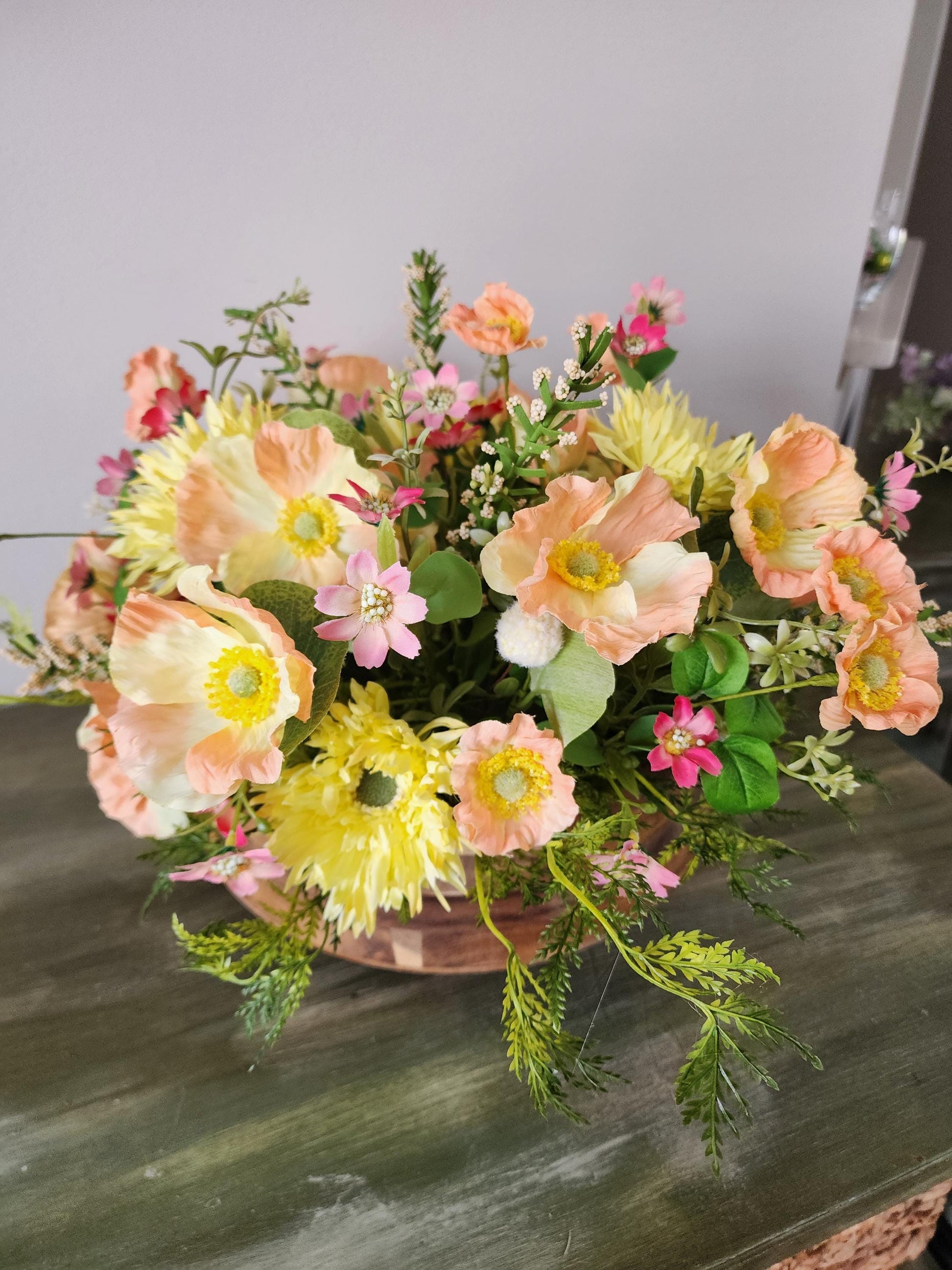 Peach and Yellow Poppy Centerpiece