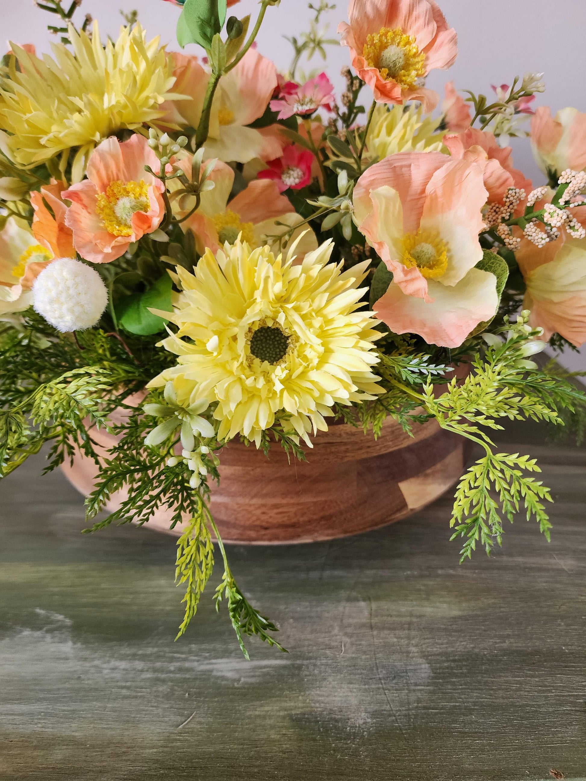 Peach and Yellow Poppy Centerpiece
