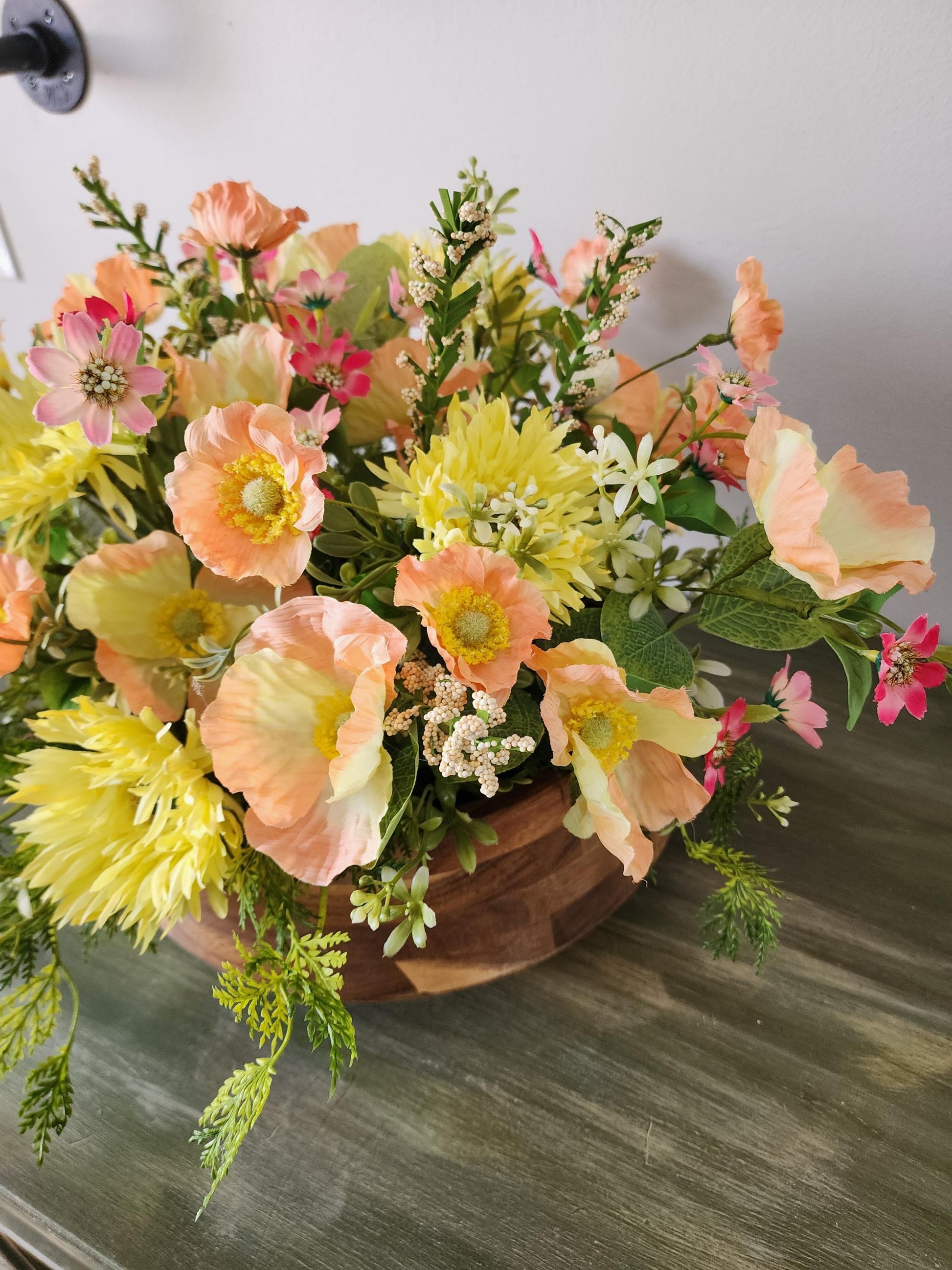 Peach and Yellow Poppy Centerpiece