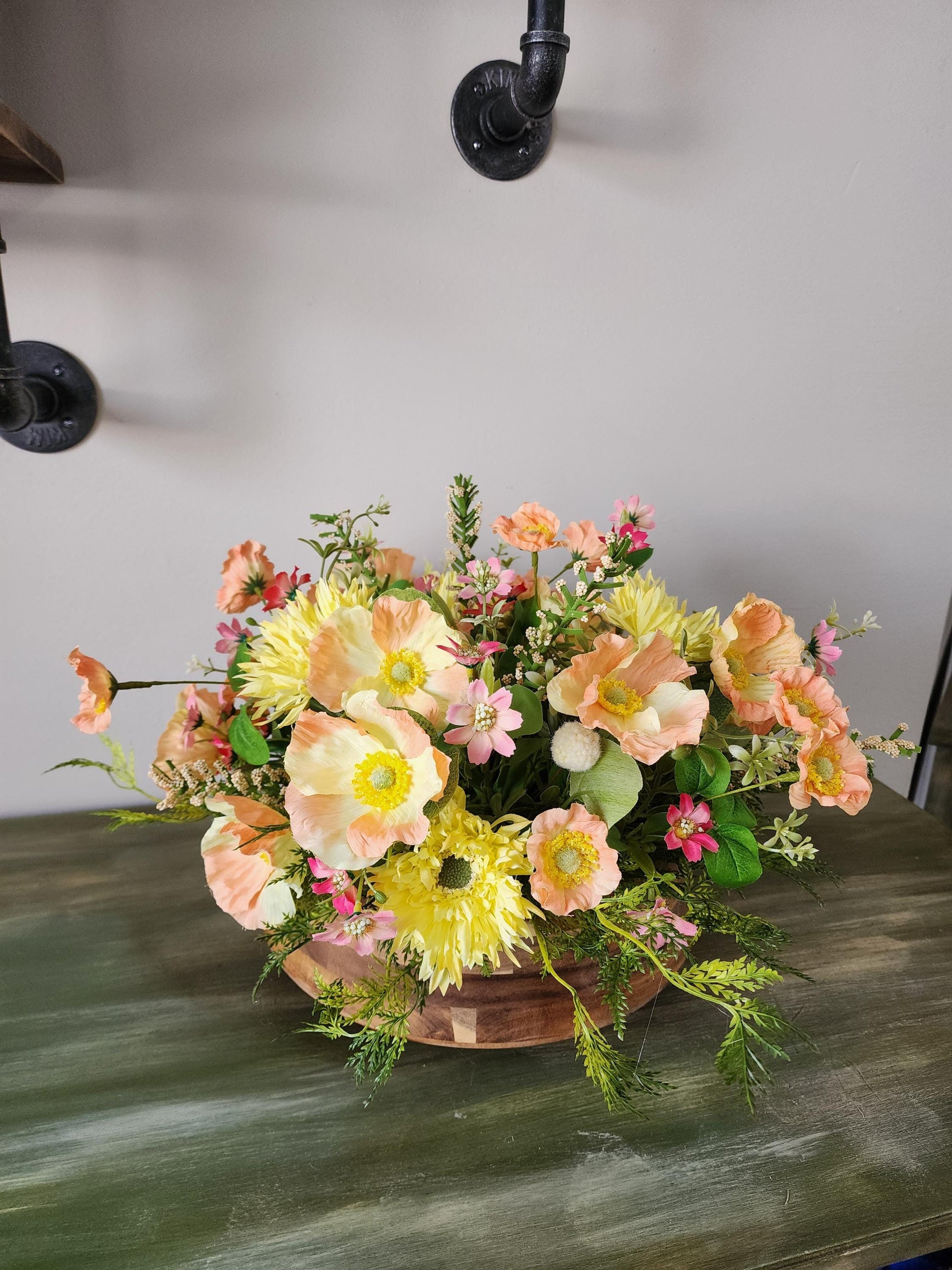 Peach and Yellow Poppy Centerpiece