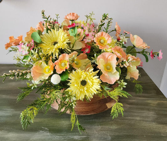 Peach and Yellow Poppy Centerpiece