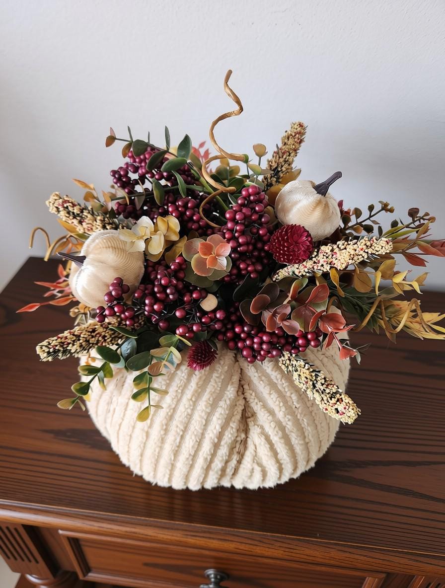 Ivory Fabric Pumpkin Centerpiece