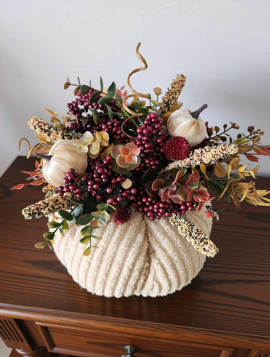 Ivory Fabric Pumpkin Centerpiece